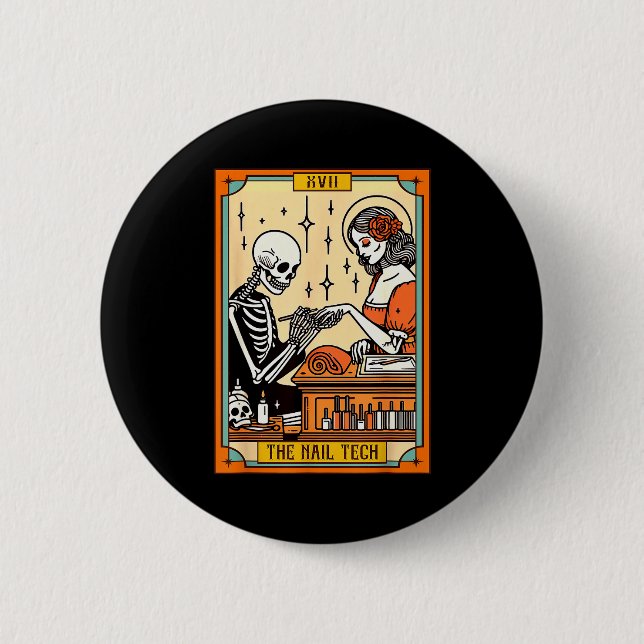Rolig skelett spikboss The Nail Tech Life Tarot  Knapp (Framsida)