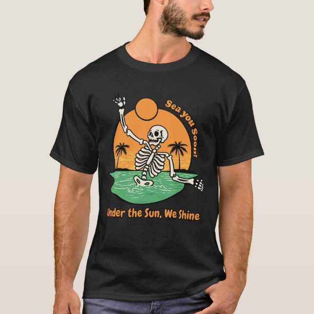 Rolig Skelett Strand Solnedgång T-Shirt (Framsida)