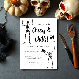 Rolig skelett svart & vit Halloween-fest Inbjudningar