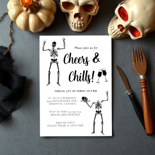Rolig skelett svart & vit Halloween-fest Inbjudningar