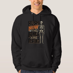 Rolig Skelett Tröja, Tyst Nu Halloween Gravyr Hoodie