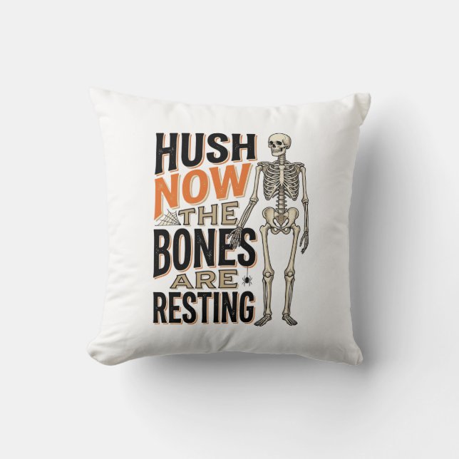 Rolig Skelett Tröja, Tyst Nu Halloween Gravyr Kudde (Framsida)