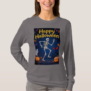 Rolig skelettdans med "Glad Halloween"-band T Shirt