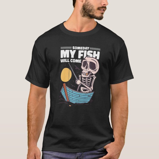Rolig skelettfiskare fiskar t shirt (Framsida)