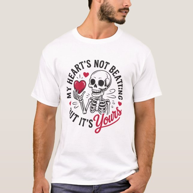 Rolig Skelettvalentin Mitt hjärta slår inte T Shirt (Framsida)