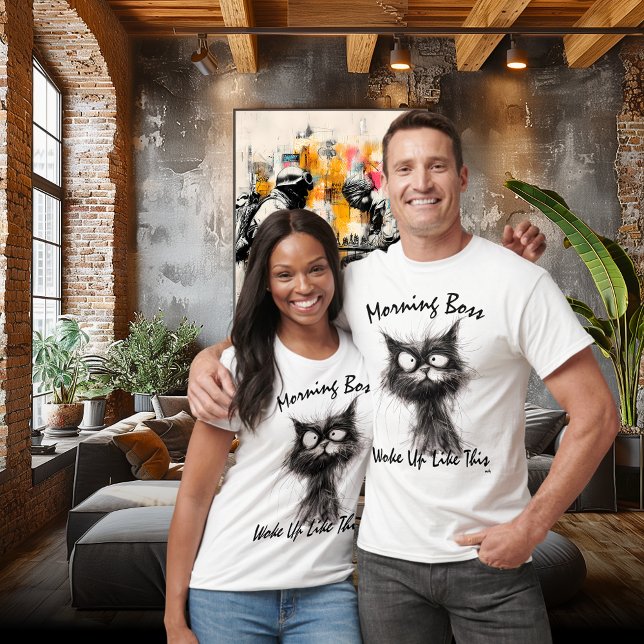 Rolig Sketch Katt – Redigerbar Text Vild Morgon Ka T Shirt (Skapare uppladdad)