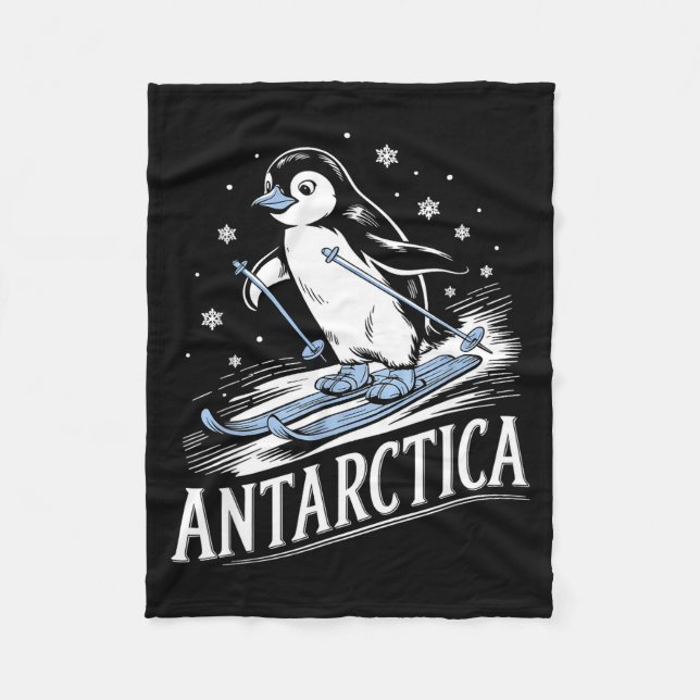 Rolig skidåkande pingvin Antarktis vintersemester Fleecefilt (Framsidan)