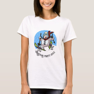 Rolig skidåkande snömannen julfest lägg till år te t shirt