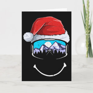Rolig skidåkning berg tomte julhatt God Jul Sk Kort