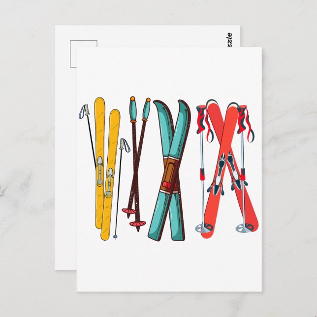 Rolig Skidåkning Färgglad Skida Skidåkare  Vykort (Fram/baksida)