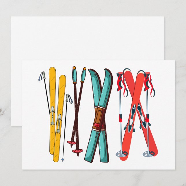 Rolig Skidåkning Färgrik Skida Skidåkare  Julkort (Fram/baksida)