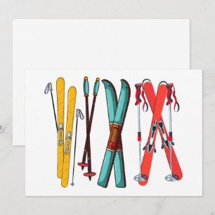 Rolig Skidåkning Färgrik Skida Skidåkare  Julkort