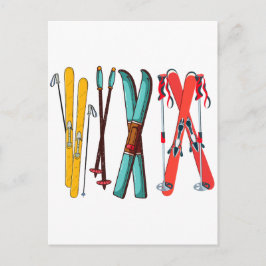 Rolig Skidåkning Färgrik Skida Skidåkare Vykort