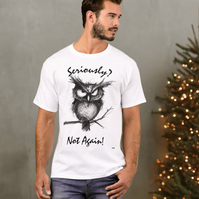 Rolig skissuggla – redigerbar text Grumpy Cartoon T Shirt (Skapare uppladdad)