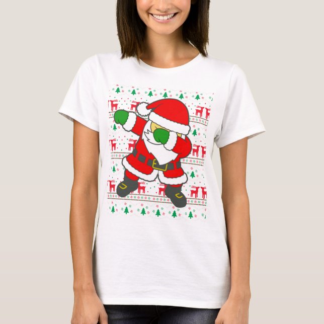 Rolig skjorta för Dabbin Santa julsleeve. T Shirt (Framsida)