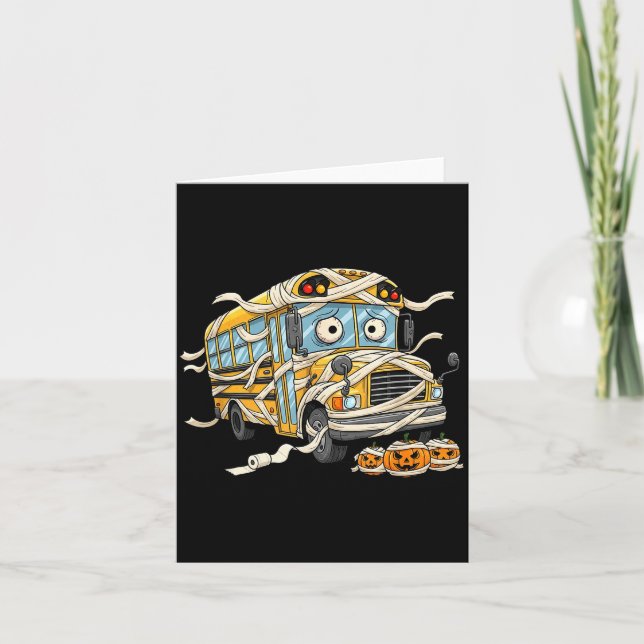 Rolig skolbussmummy pumpa halloween barn män kort (Framsida)