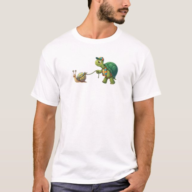 Rolig Sköldpadda Går Snigel T Shirt (Framsida)