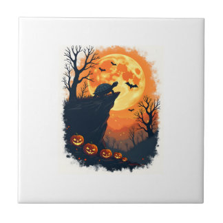Rolig Sköldpadda Halloween Silhuett Kuslig Sköldpa Kakelplatta