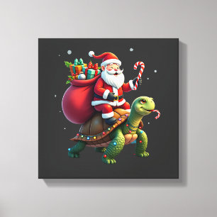 Rolig Sköldpadda Jul Tomte Ridning Havssköldpadda Canvastryck