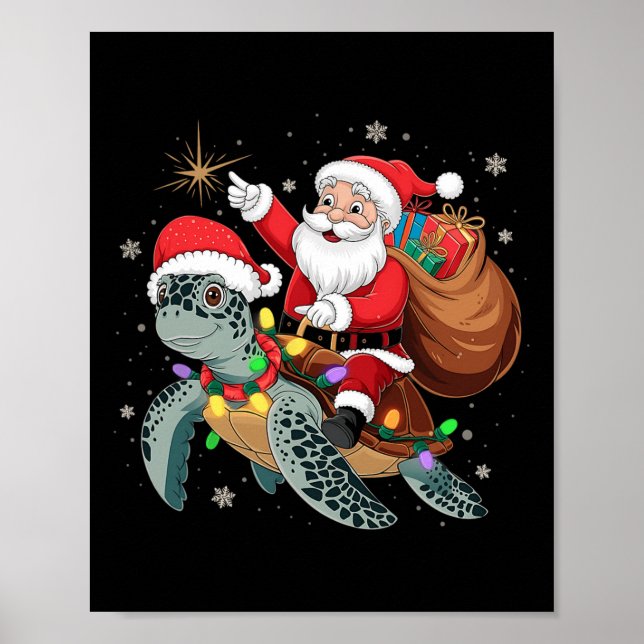 Rolig Sköldpadda Jul Tomte Ridning Havssköldpadda  Poster (Framsidan)