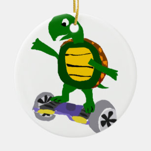 Rolig sköldpadda på Hoverboard originalkonst Julgransprydnad Keramik