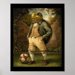 Rolig Sköldpadda som Spelar Fotboll Grafik Konstig Poster