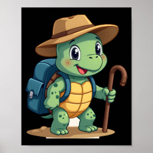 Rolig Sköldpadda Vandring Grafisk Camping Äventyrs Poster