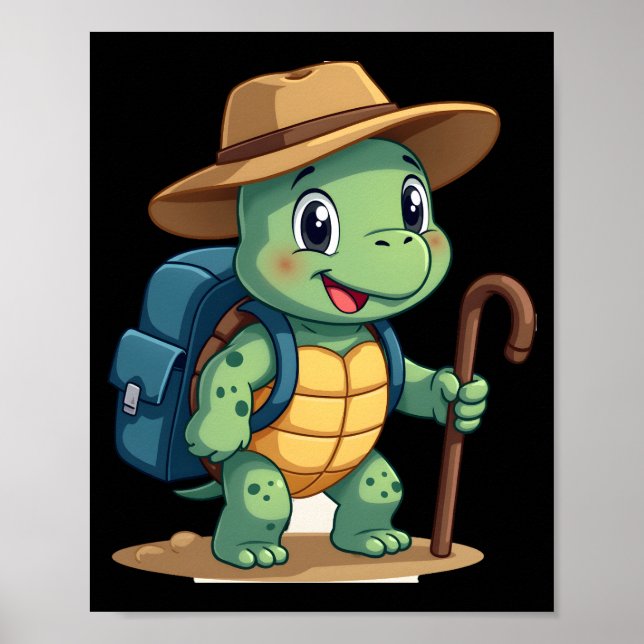 Rolig Sköldpadda Vandring Grafisk Camping Äventyrs Poster (Framsidan)
