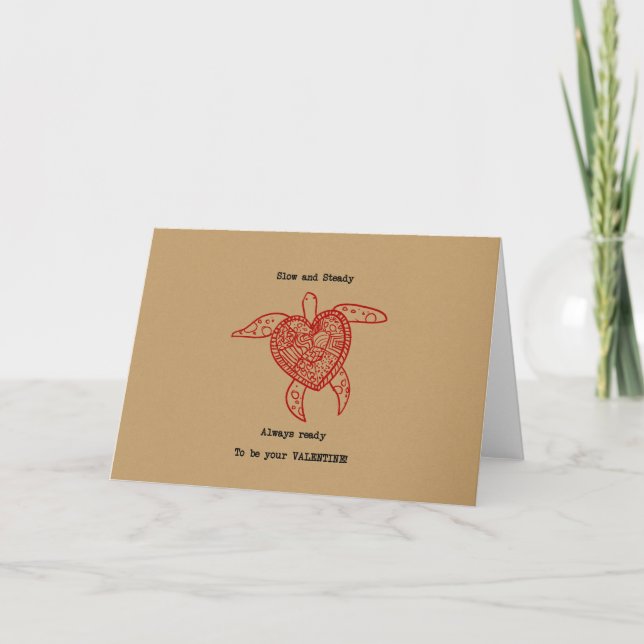 Rolig sköldpaddahjärtavalentin helgkort (Framsida)