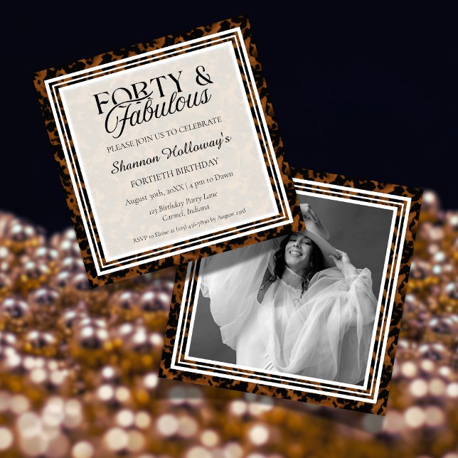 Rolig Sköldpaddsskal Födelsedag Fyrtio Och Fantast Inbjudningar (This Fun Tortoise Shell Birthday Forty and Fabulous birthday photo invite is fun for all!)