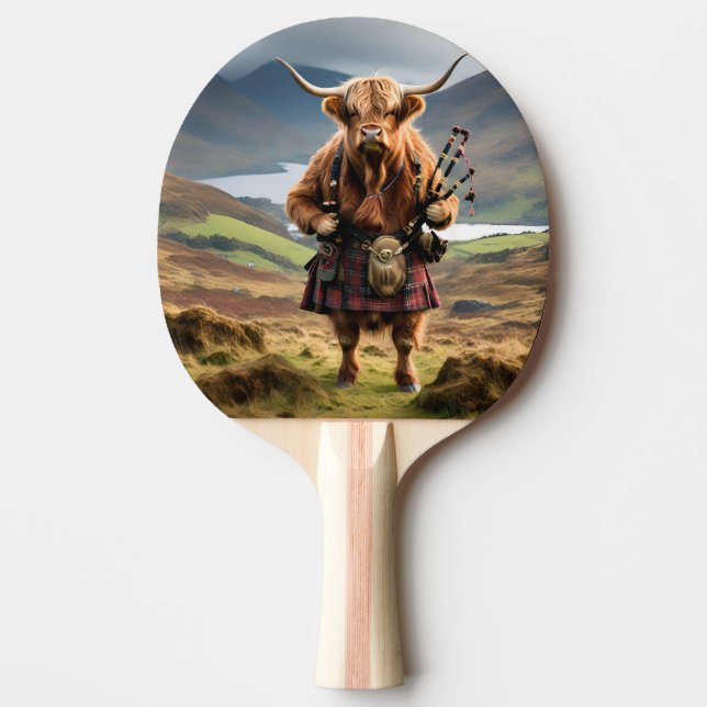 Rolig skotsk Highland-ko bagpiper, Pingisracket (Framsidan)