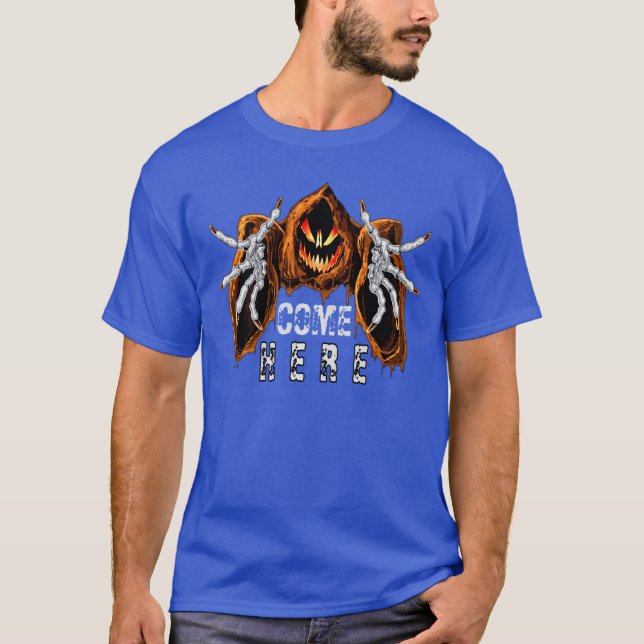 Rolig Skräck Pumpa Kom Hit för Halloween present T Shirt (Framsida)