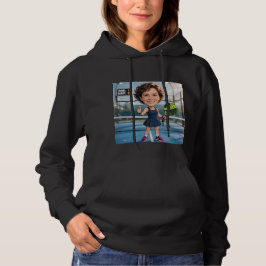 Rolig skräddarsydd svart karikatyr Padel-spelare T Shirt