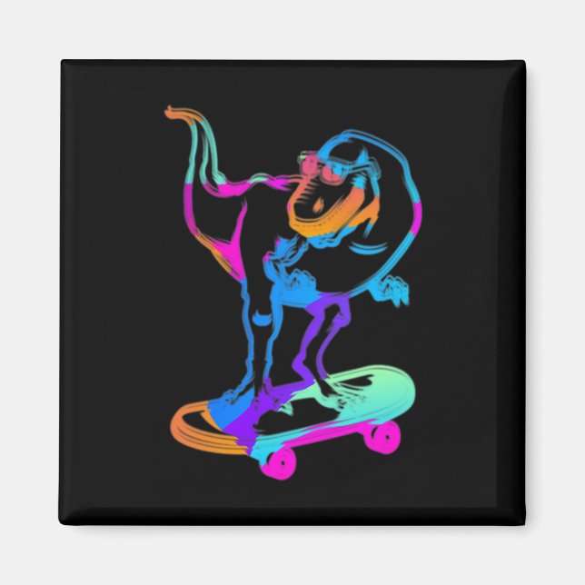 Rolig Skridskoåkare Dino Skateboard Skateboard Brä Magnet (Framsidan)