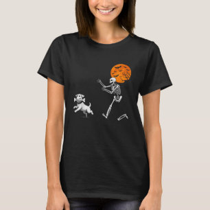 Rolig Skum Humor Halloween Skelett Jagar Hund T Shirt
