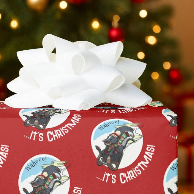 Rolig skunk på släde Wahoo! Det är jul! Tecknad fi Presentpapper (Skapare uppladdad)