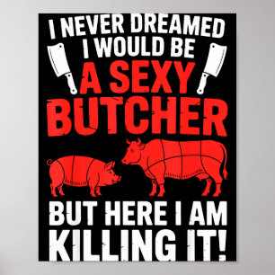 Rolig slaktardesign för män kvinnor slakteri kött poster