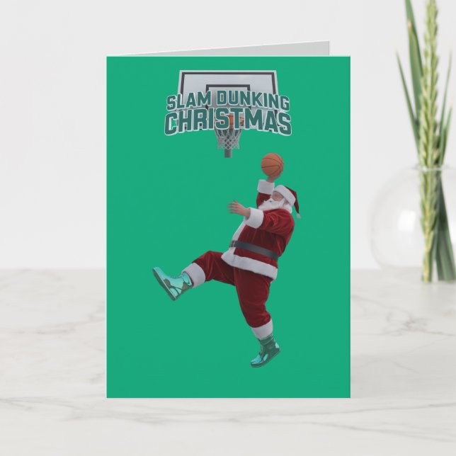 Rolig Slam Dunking Tomte Jul Kort (Framsida)