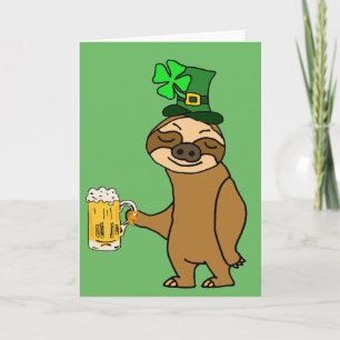 Rolig Sloth som dricker ölSts Patrick konst för Kort