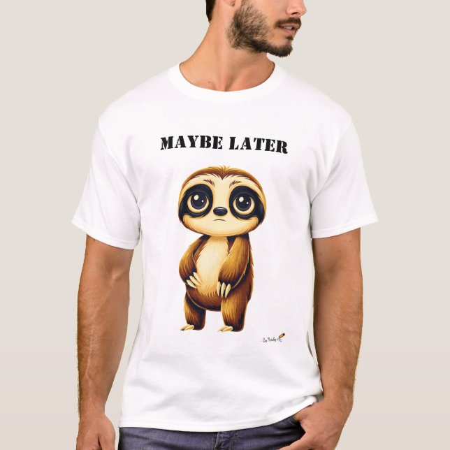Rolig Sloth T-Shirt Med Texten 'Kanske Senare' (Framsida)