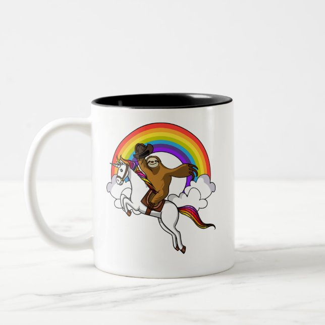 Rolig SlothCowboy som rider den Magical Två-Tonad Mugg (Vänster)