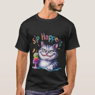 Rolig "Smakar Det"Vattenfärg Katt Cocktail🍹🐈 T Shirt
