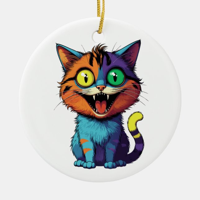 Rolig - Smile Cat -  Julgransprydnad Keramik (Framsidan)