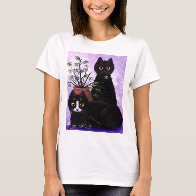 Rolig smoking Creationarts för kattkonstsvart Tee (Framsida)