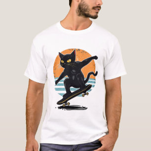 Rolig Smokingkatt Skateboardåkare i Träningskläder T Shirt