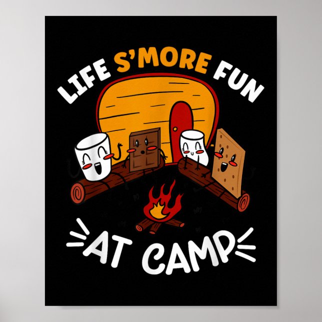 Rolig Smores Camping Över Campfire Marshmallow Liv Poster (Framsidan)