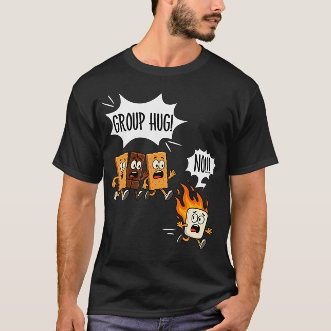 Rolig Smores Grupp Knuff Camping Lägger Marshmallo T Shirt (Framsida)