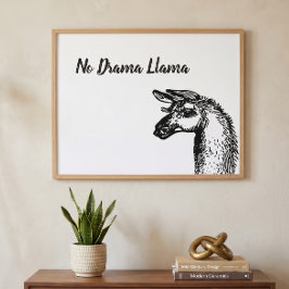 Rolig Snällig Ingen Drama Lama Ritning Svart och V Poster
