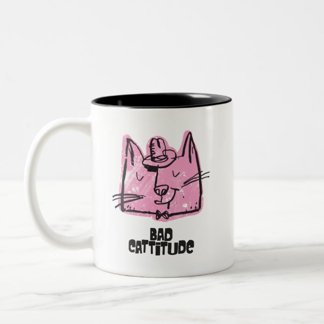 Rolig Snarkig Dålig Kattattityd Kattmugg Två-Tonad Mugg (Vänster)