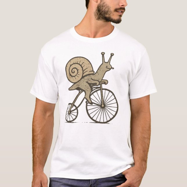Rolig Snigel på Cykel T Shirt (Framsida)